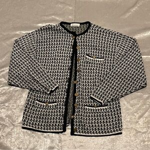 Vintage Lerner Black and White Cardigan with Gold Buttons